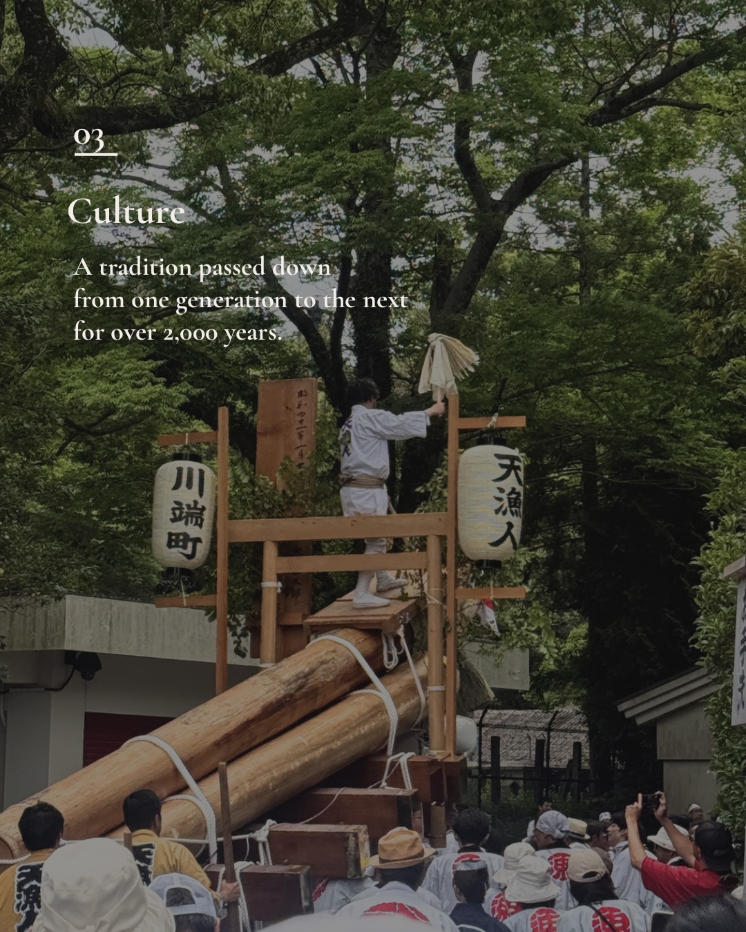 Ise culture and a traditional timber festival carried through a crowd